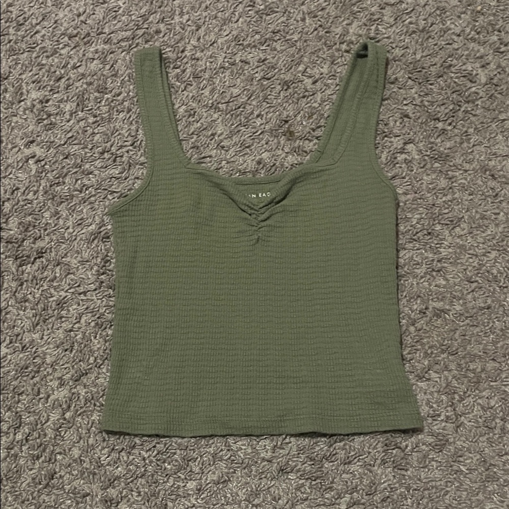 American Eagle Outfitters Olive Ribbed Scoop Tank